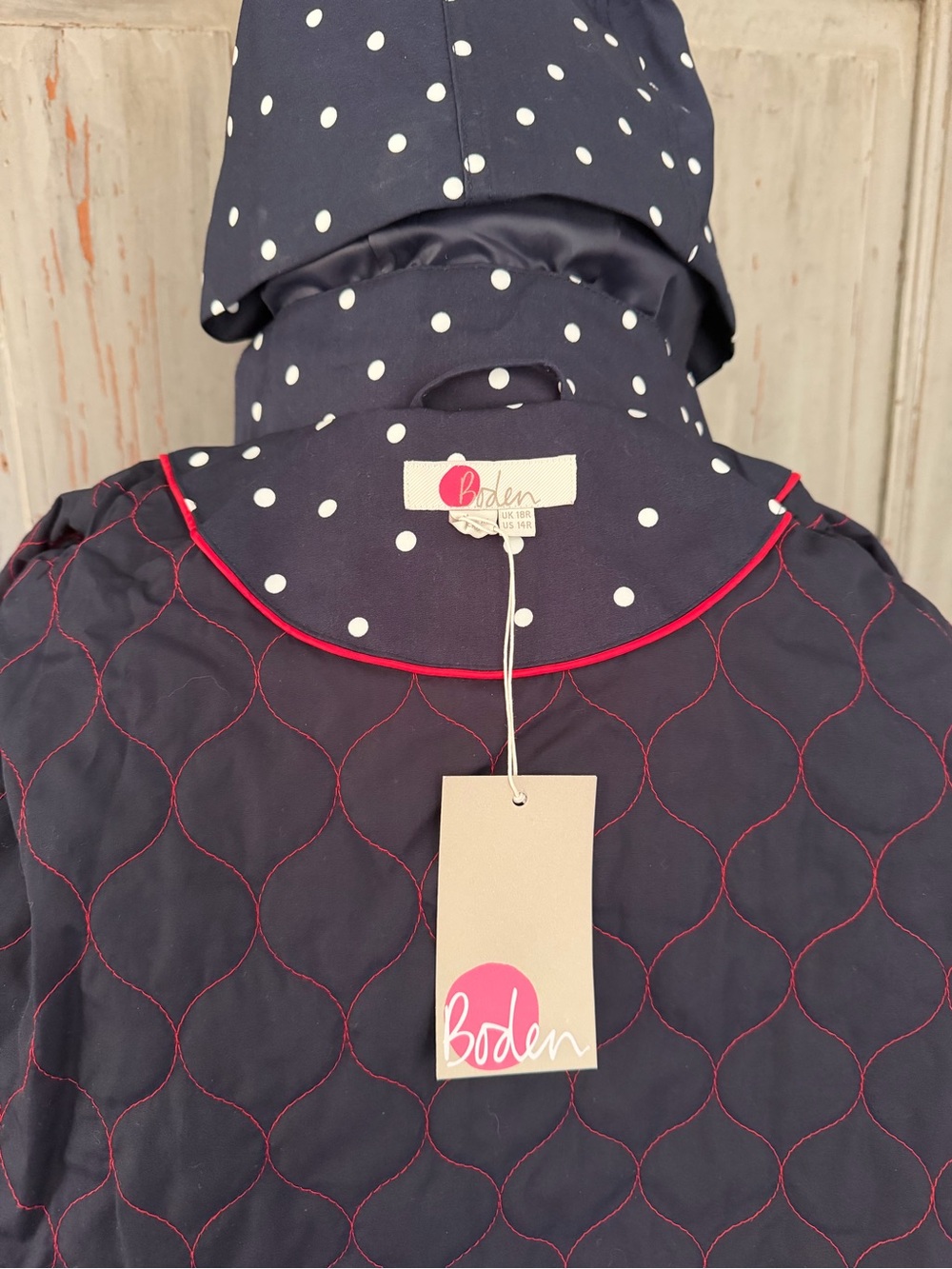 NWT Boden Suki waterproof Navy Hooded Raincoat US14 - Picture 7 of 9